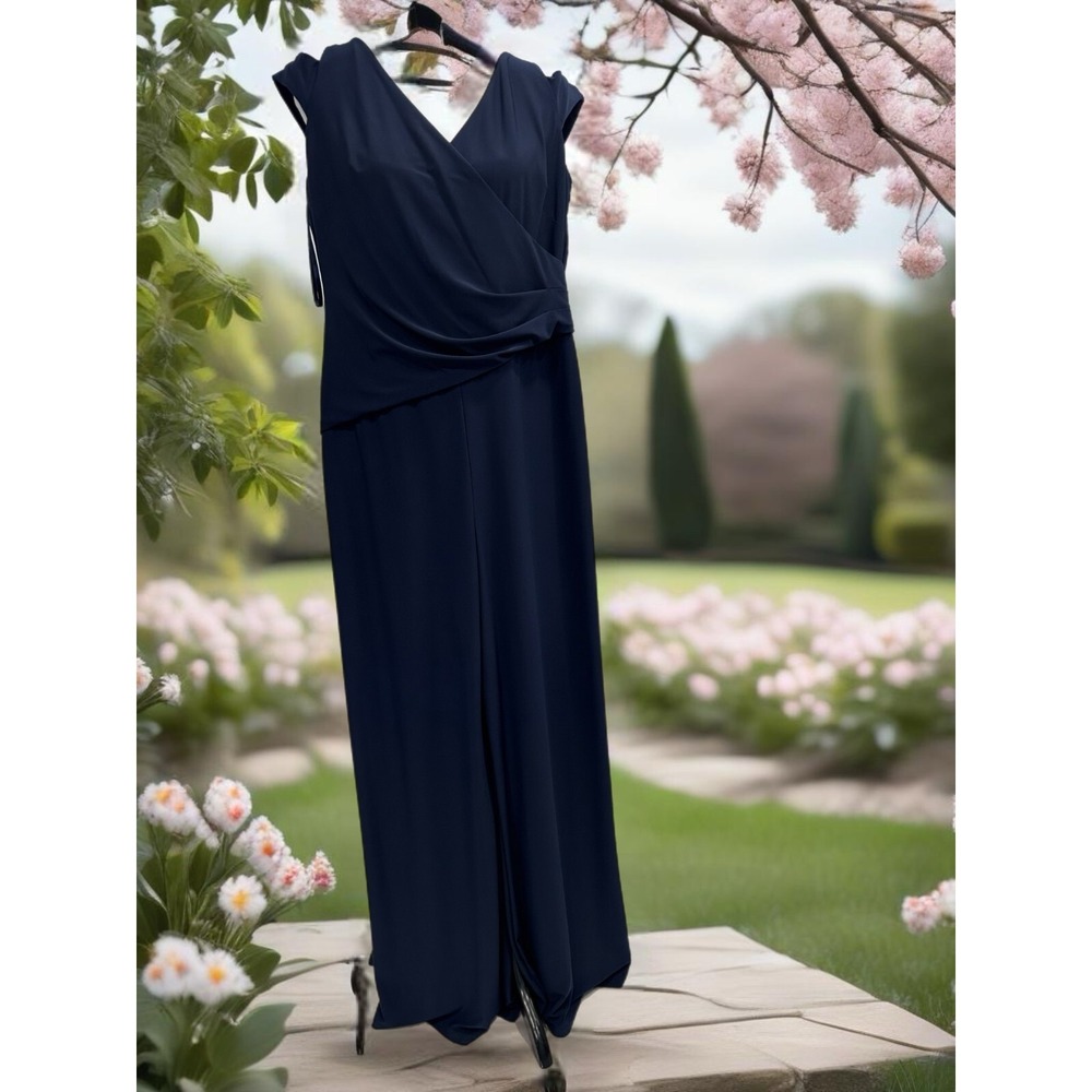 LAUREN RALPH LAUREN SIZE (10) Dark Blue Jumpsuit Crossover Top, Split‎ Shoulder